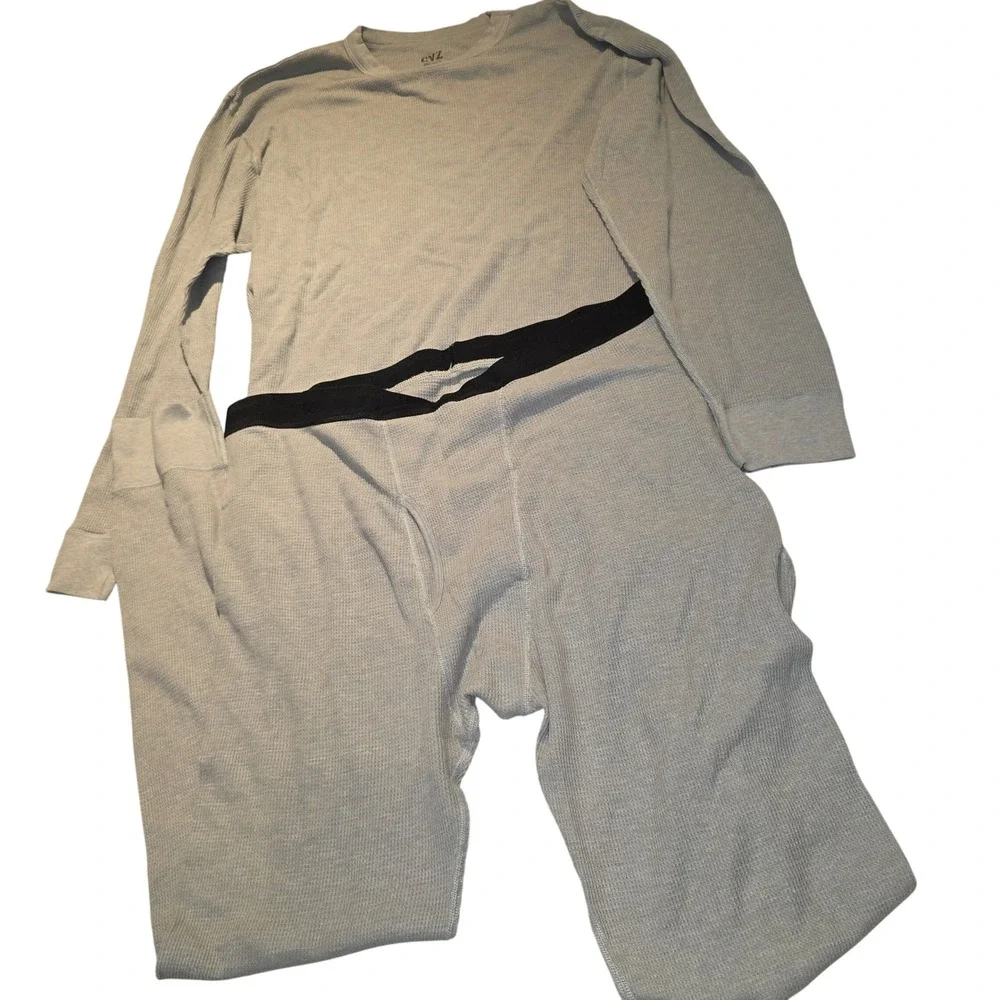 CYZ Mens Thermal Long Underwear Set 2XL Gray Waffle Knit Top Bottoms Lightweight